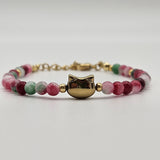 Bracciale in giada colorata e gattino dorato