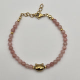 Bracciale in giada rosa e gattino dorato