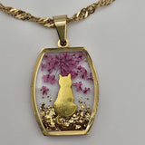 Collana con ciondolo in resina e fiori rosa- Giardino Incantato