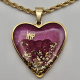 Collana cuore rosa con micio dorato