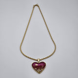 Collana cuore rosa con micio dorato