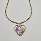 Collana cuore con due mici dorati