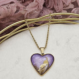 Collana cuore lilla con Micio dorato