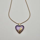 Collana cuore lilla con Micio dorato