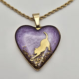 Collana cuore lilla con Micio dorato