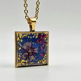 Collana Ciondolo Quadrato fiori Viola