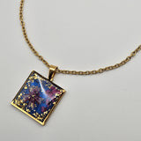 Collana Ciondolo Quadrato fiori Viola